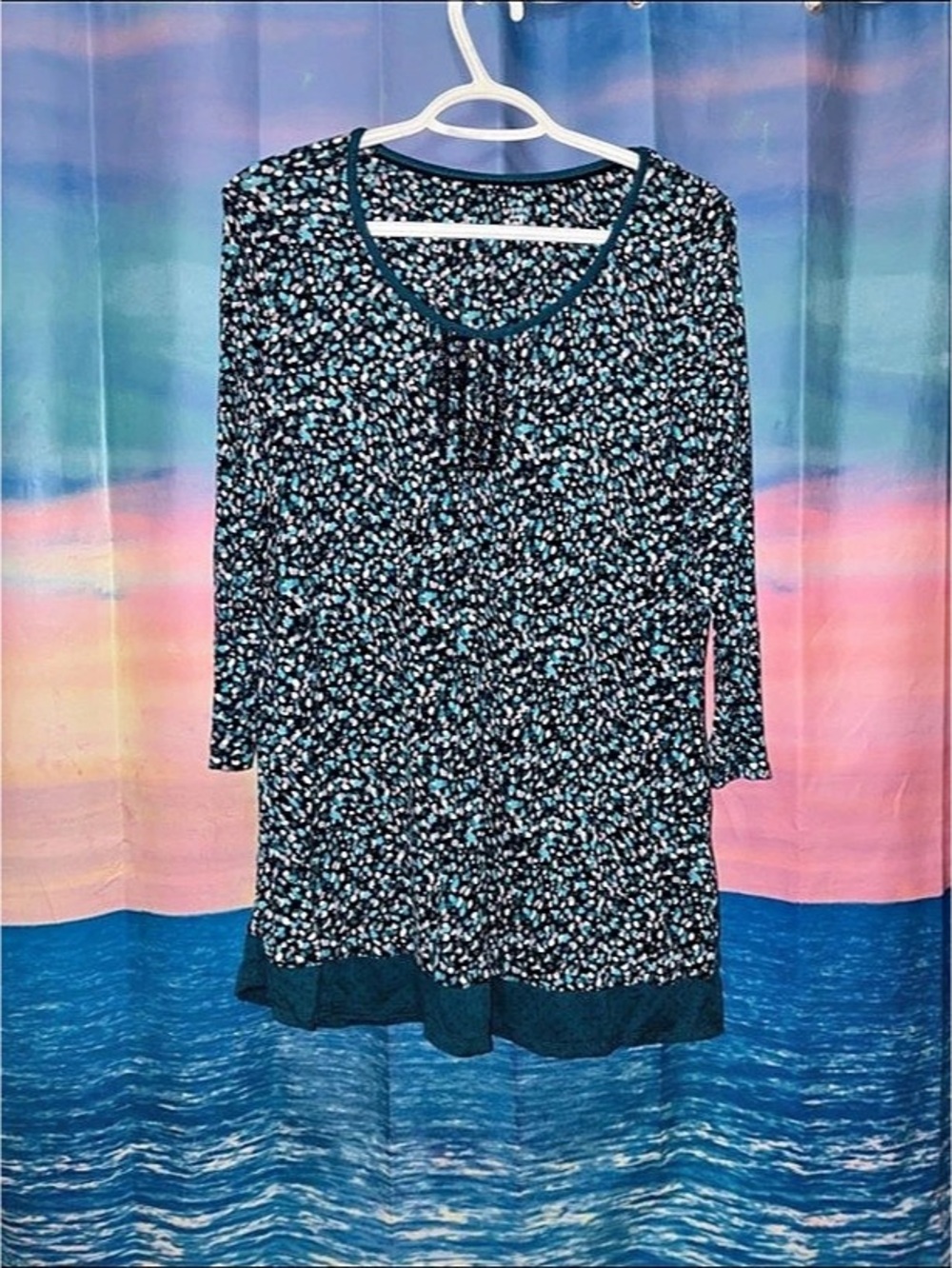 George Abstract Long Sleeve Shirt in Black & Blue Like New